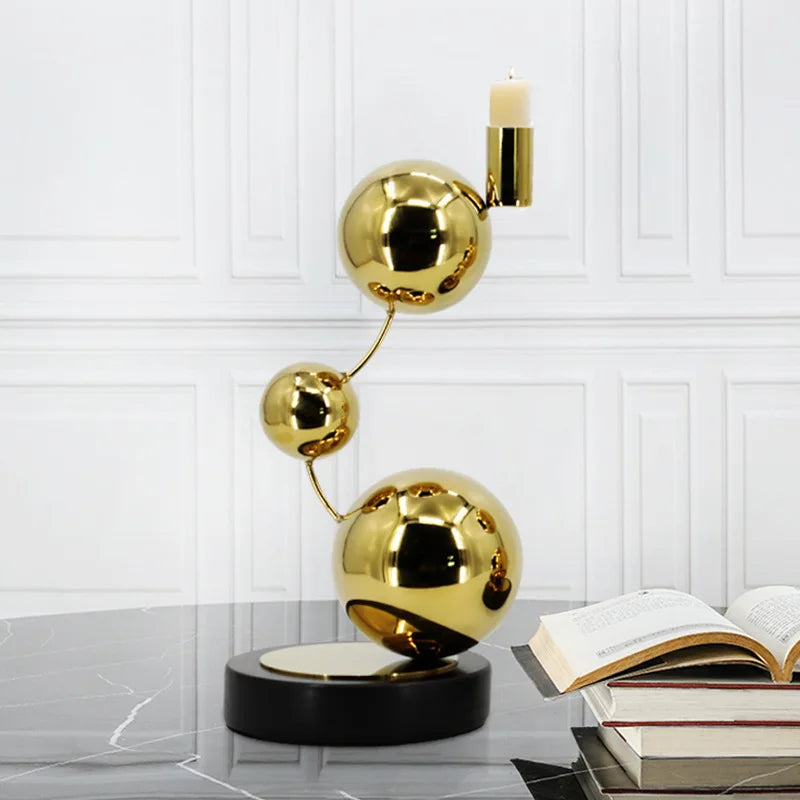 Afralia™ Nero Marquina Marble & Gold Stainless Steel Candle Holder