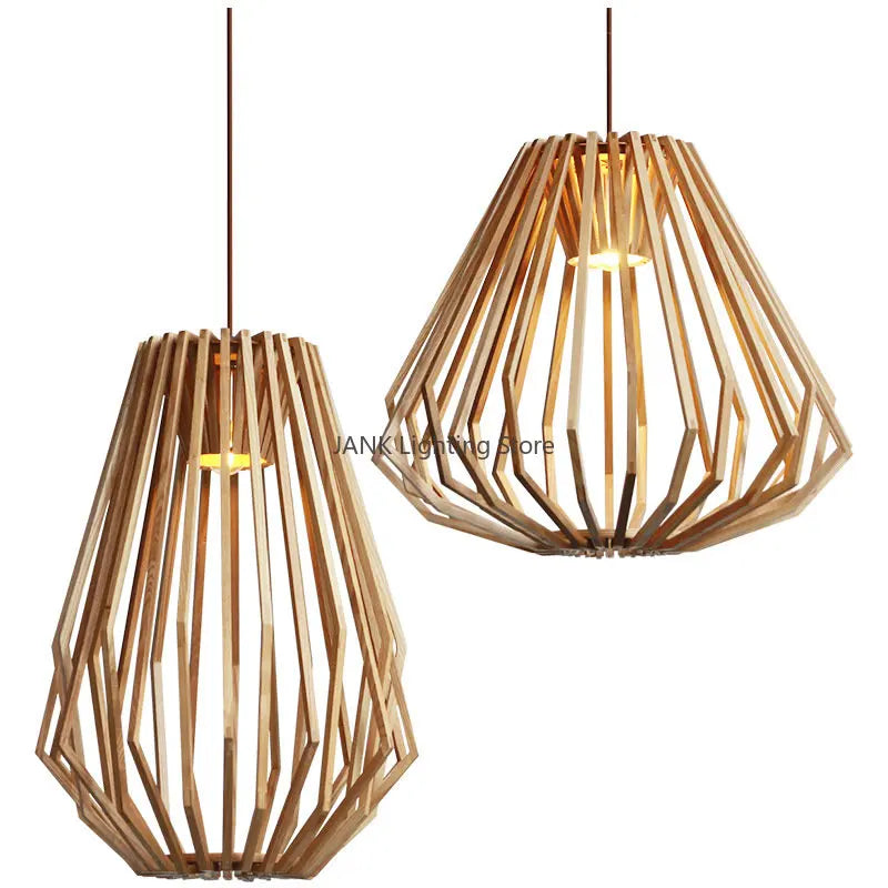 Afralia™ Wooden Solid Wood Cage Chandelier Modern Minimalist Art LED Pendant Lamp