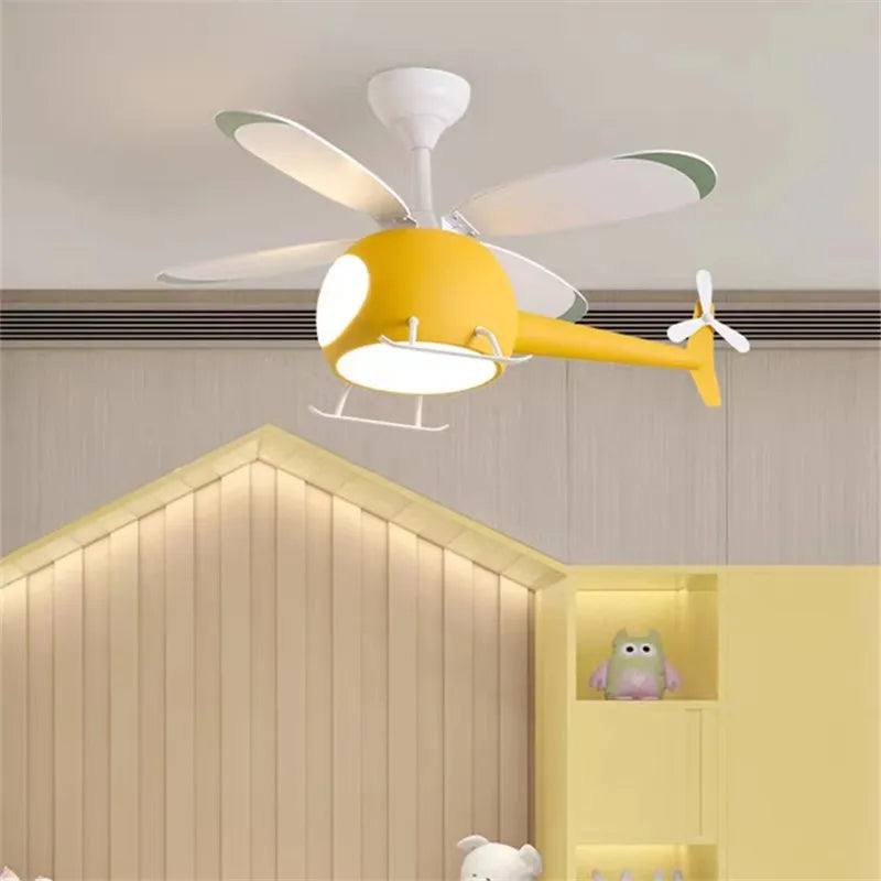 Afralia™ Helicopter Ceiling Fan Chandeliers: Nordic Creative Kids Room Decor Lamp