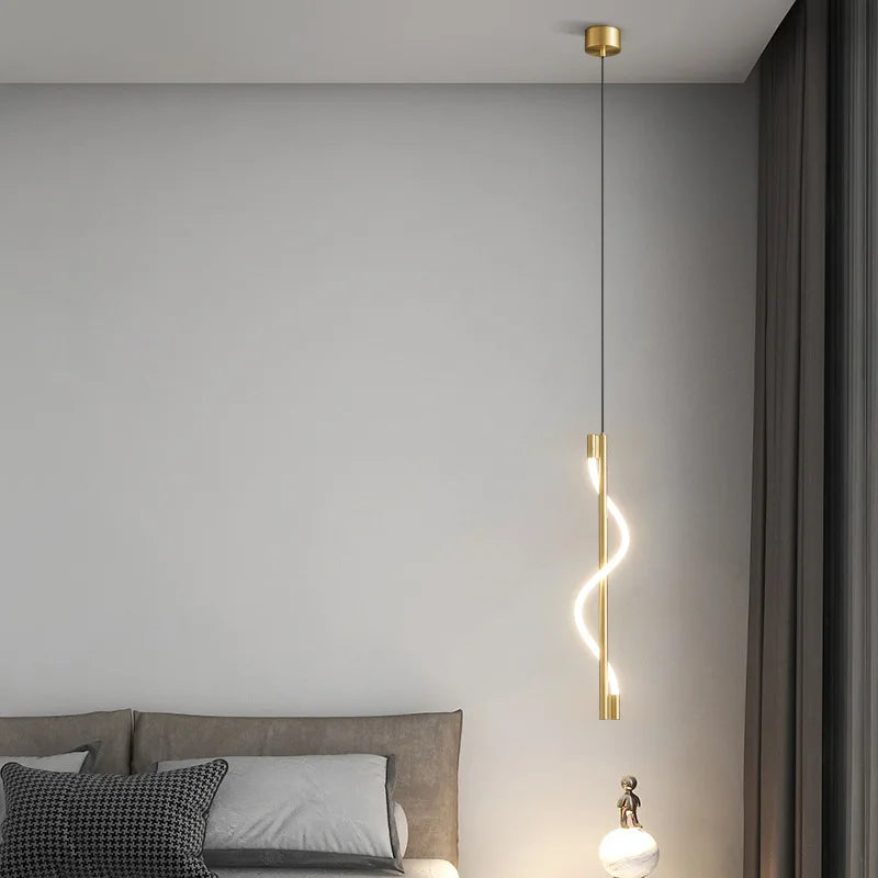 Afralia™ Copper Spiral Pendant Lamps: Remote Control Dimming LED Hanging Lights for Bedroom and Living Room