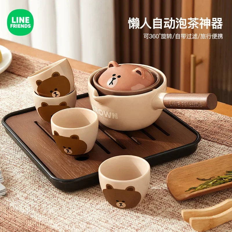 Afralia™ Ceramic Tea Set: Pot, 4 Cups, Portable Kung Fu, Lazy Side Handle, Quick Cup, Bubble Tea Tray