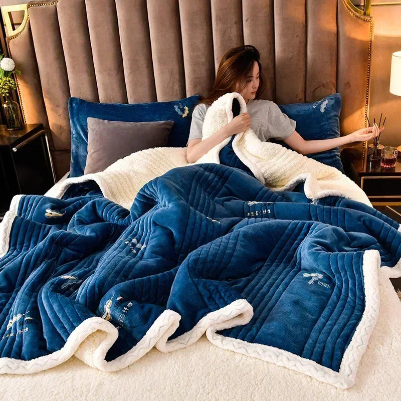Afralia™ Soft Fluffy Winter Blanket Thicken Lamb's Wool Sofa Bed Throw in Milk Velvet