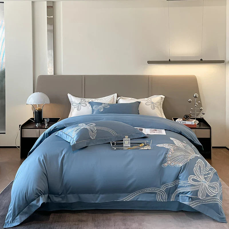 Afralia™ Luxury Butterfly Embroidery Wedding Bedding Set with 100% Egyptian Cotton Quality