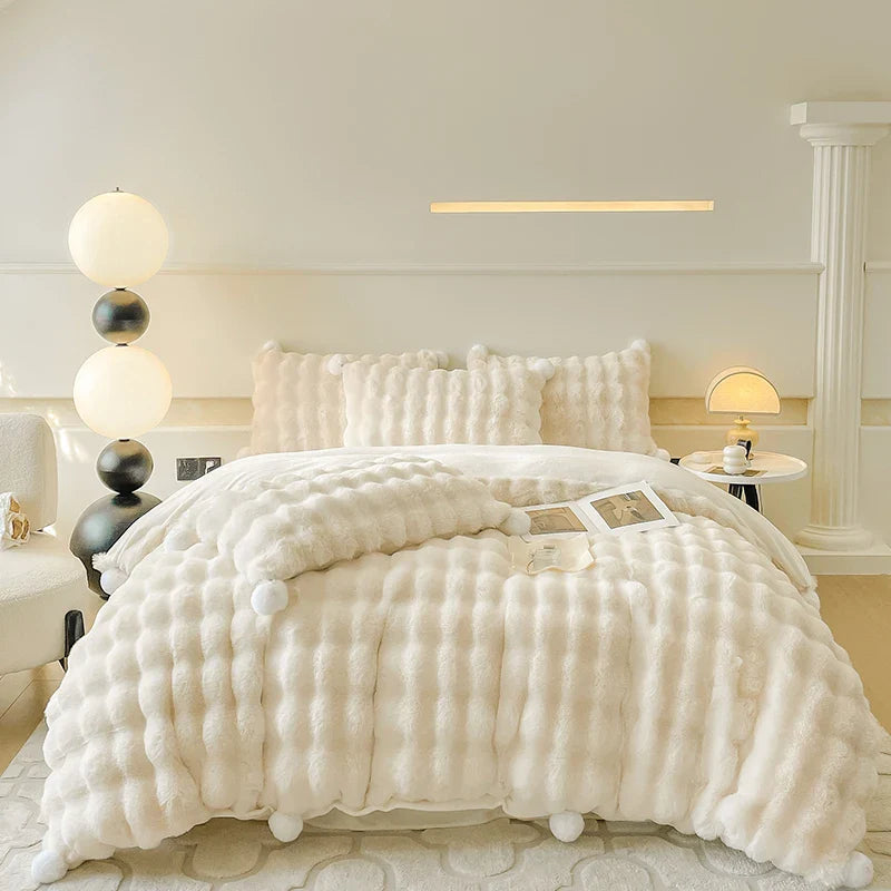 Afralia™ Double-Sided Rabbit Fur Bedding Set, Plush Velvet Fleece, Monochromatic Luxury Duvet Set