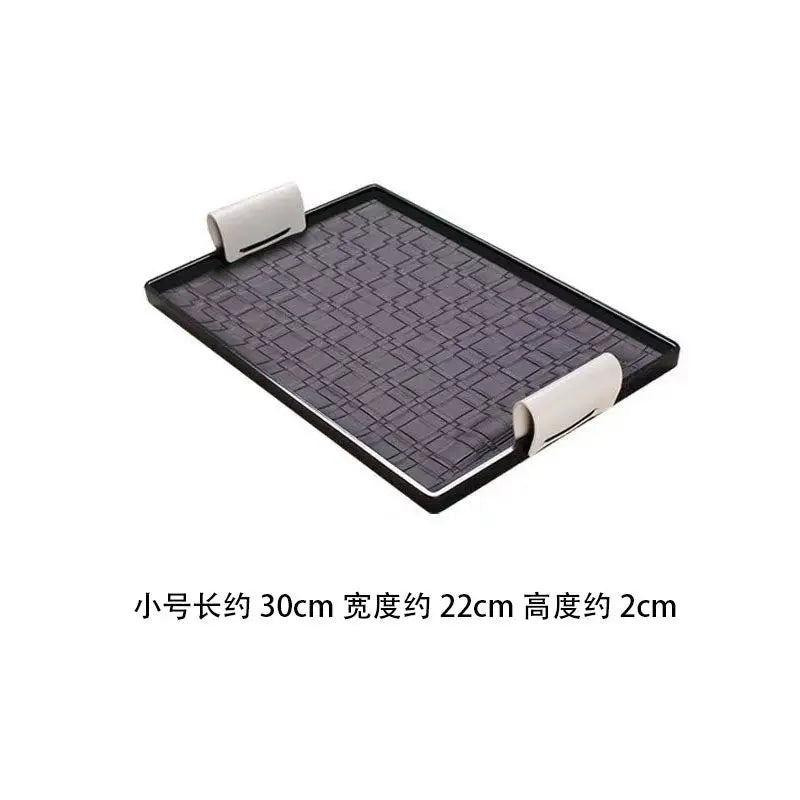 Afralia™ Woven Leather Storage Tray with Handle - Handmade Rectangle Jewelry & Dessert Display