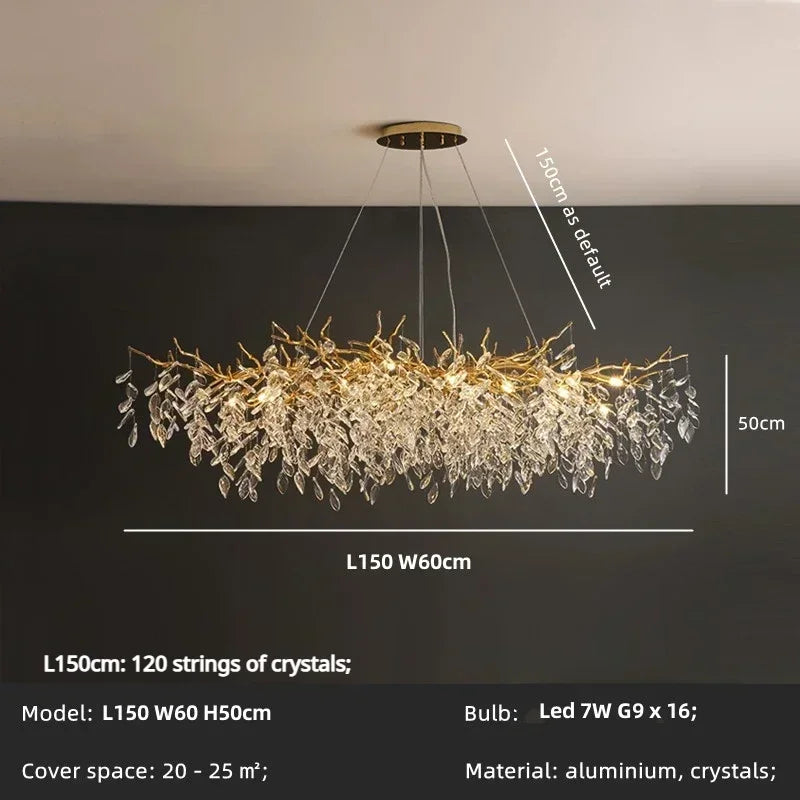 Afralia™ Crystal Branch Pendant Light Chandelier Luxe LED Gold Droplight