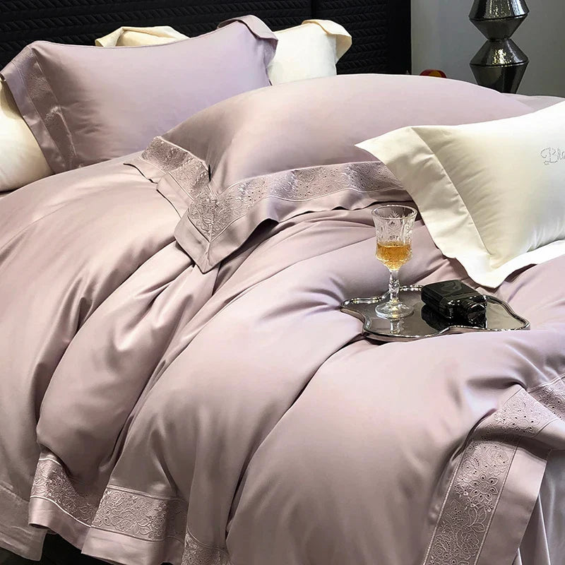 Afralia™ 1200TC Luxury Embroidery Bedding Set with Wide Edge & Lyocell Cotton Brushed Fabric