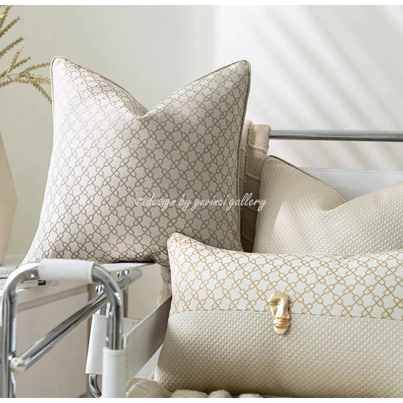 Afralia™ Chains Geometry Jacquard Cushion Cover in Oatmeal Gray