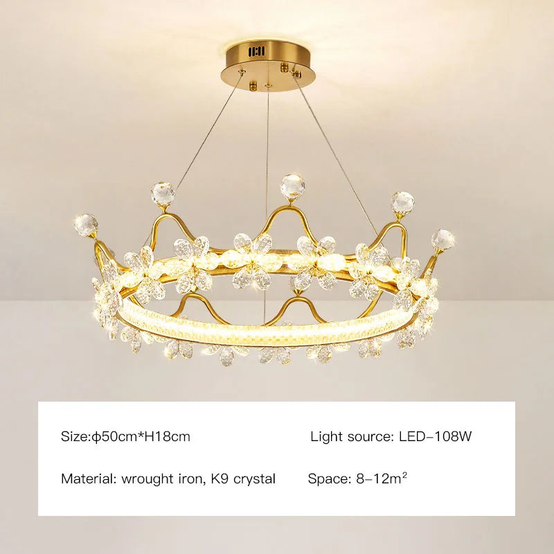 Afralia™ Crown Petal LED Crystal Chandelier - Luxury Nordic Design for Girls' Bedroom