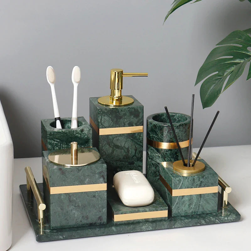 Afralia™ Luxury Gold Marble Bathroom Set with Accessories