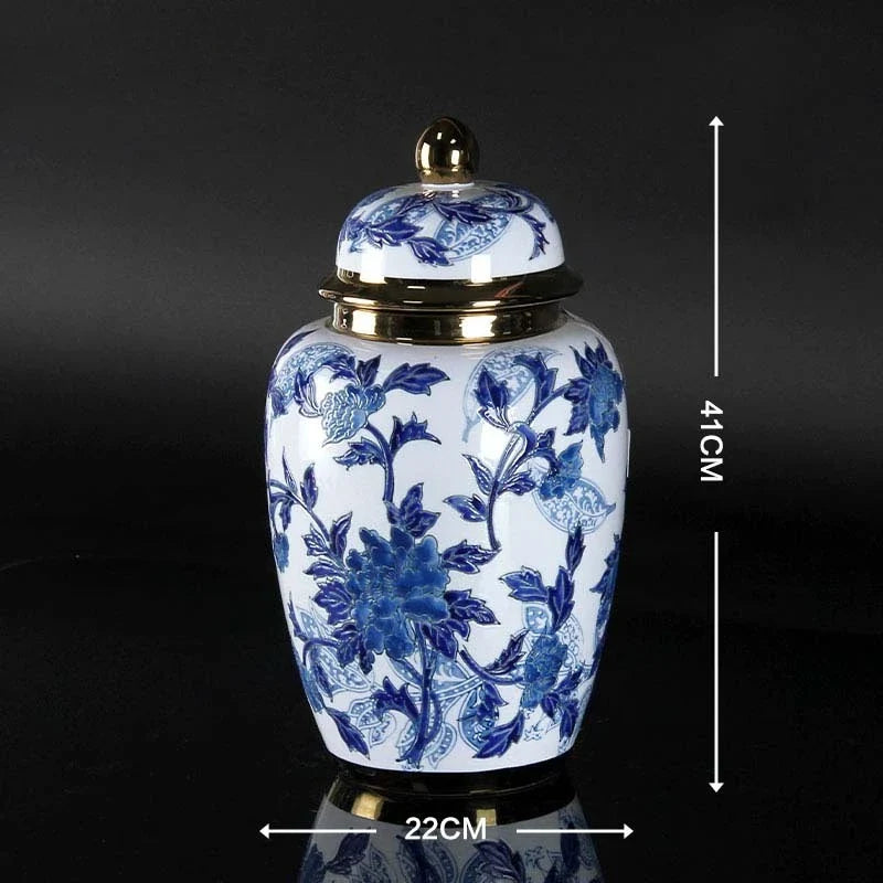 Afralia™ Blue & White Porcelain Ceramic Vase Vintage Ginger Jar Home Decor