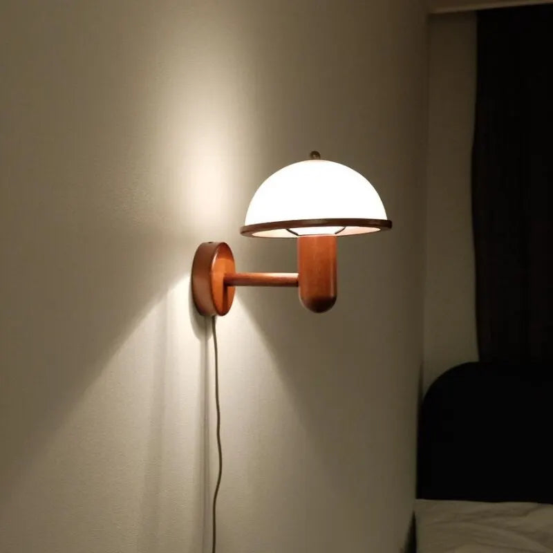 Afralia™ Mushroom Wall Lamp Wood Acrylic Light Bedroom Living Room Decorative Sconce