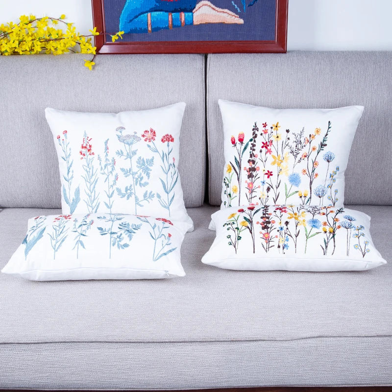 Afralia™ Floral Cotton Embroidery Cushion Cover 30x50cm 45x45cm