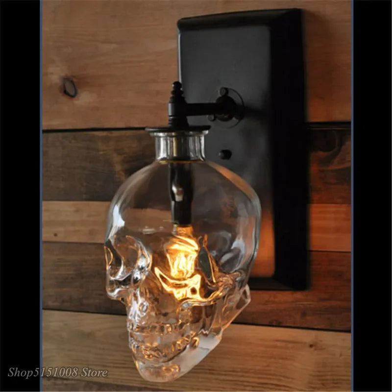 Afralia™ Nordic Skull Bones Clear Glass Bottle LED Wall Sconce for Dinning Room and Bar