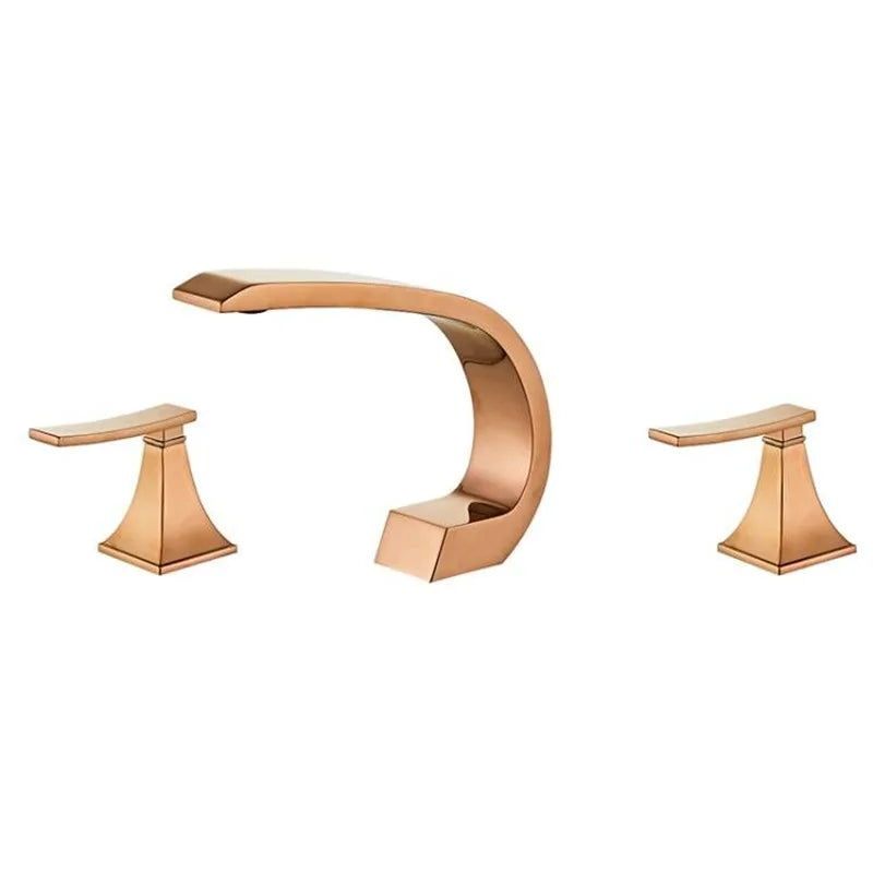 Afralia™ Rose Gold Black Basin Faucet, Luxury Gold Widespread Bathroom Mixer - Hot Cold