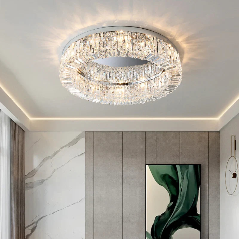 Afralia™ Luxury Crystal Chandelier Gold Ceiling Light for Dining Living Room