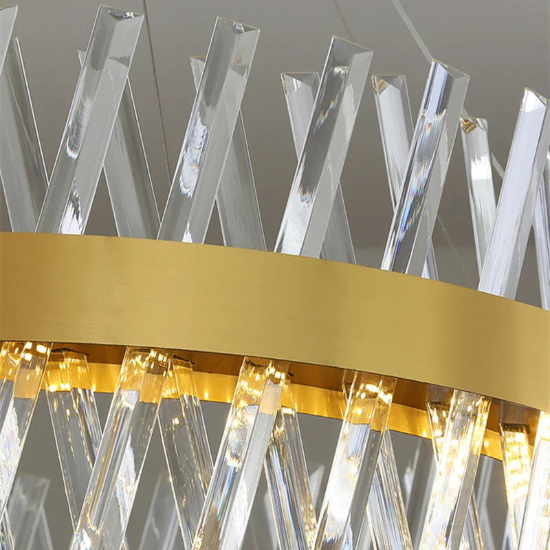 Afralia™ Modern Gold K9 Crystal Ceiling Chandelier for Living Dining Kitchen
