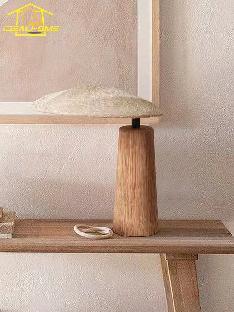 Afralia Wabi-sabi Vintage Wooden Desk Lamp LED E27 Fabric Art Table Light