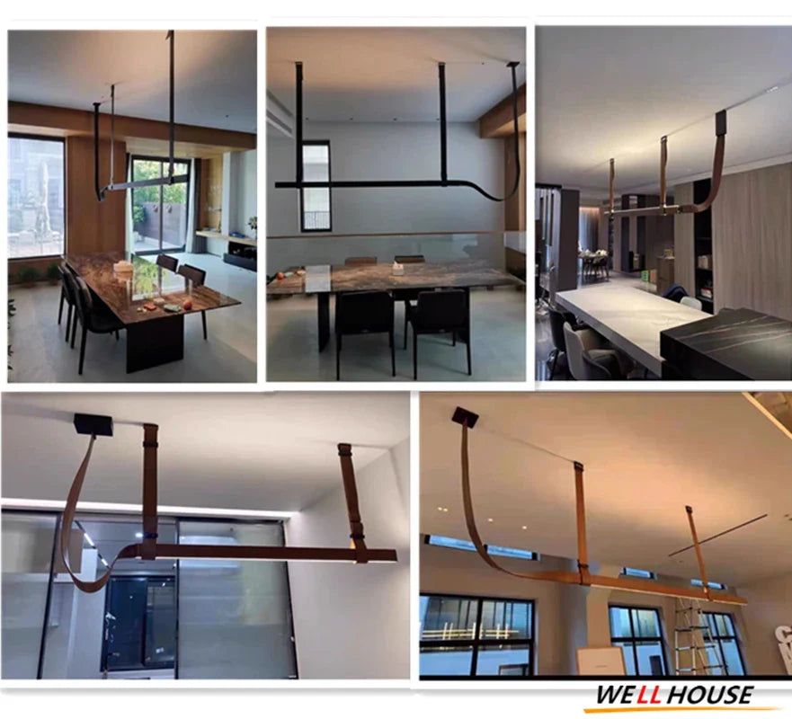 Afralia™ Modern Leather Chandelier LED Fabric Pendant Lamp for Stylish Décor & Lighting