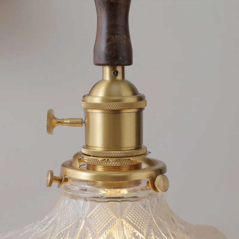 Afralia™ Glass LED Pendant Lamp Walnut Wood Copper Switch Nordic Hanging Light