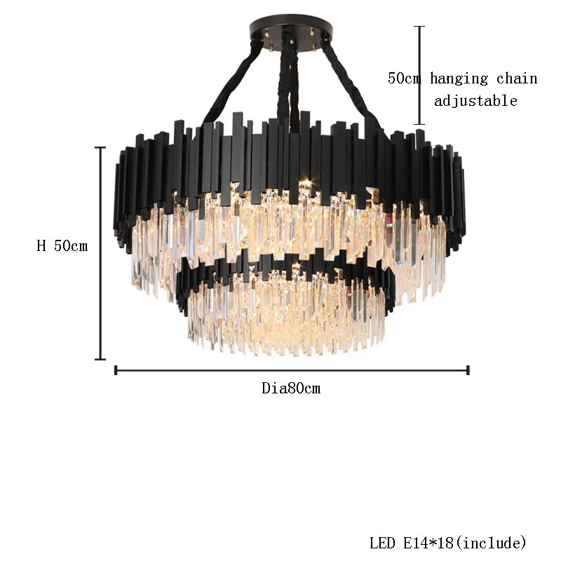 Afralia™ Crystal Chandelier: Dimmable Gold/Black Stainless Steel Hanging Lamp