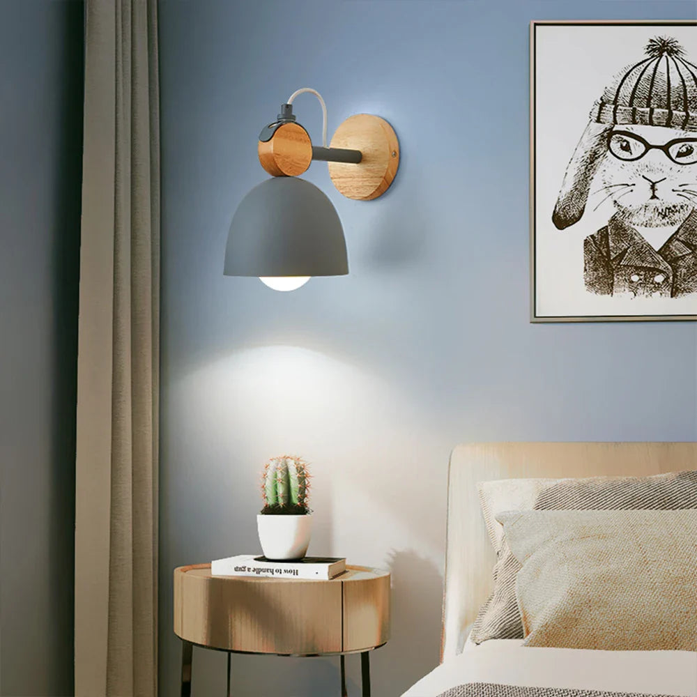 Afralia™ Wooden Wall Sconce Nordic Bedside Lamp E27 Modern LED Light for Home Indoor