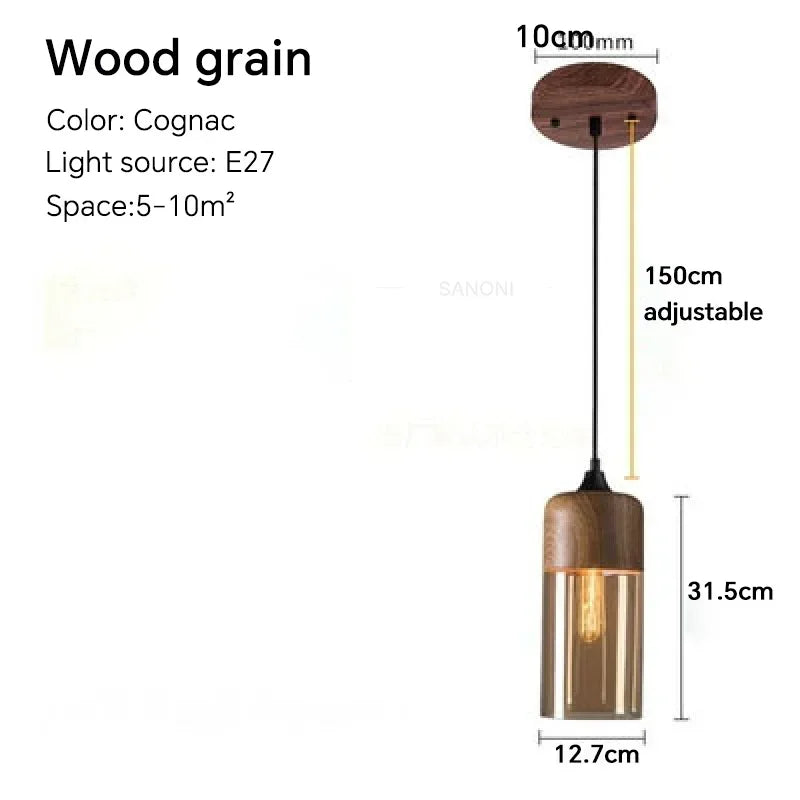 Afralia™ Glass Wood Chandelier LED Pendant Light Fixture for Living Dining Bedroom