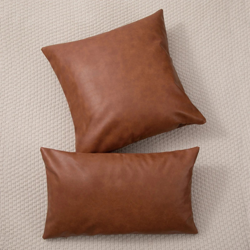 Brown Faux Leather Cushion Cover 45x45cm for Home Decor - Afralia™