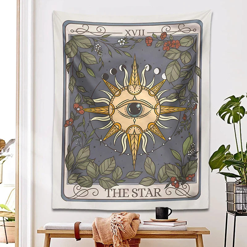 Afralia™ Star Tarot Tapestry: Celestial Witchy Cottagecore Wall Decor for Magical Home Vibes