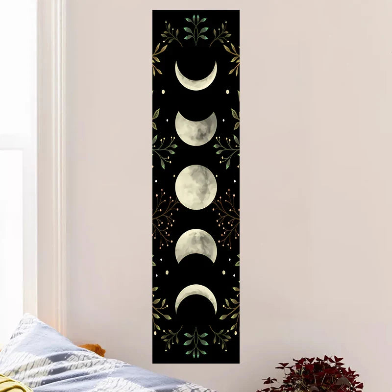 Afralia™ Moon Phase Wall Hanging Tapestry - Green Olive Leaf Home Decor