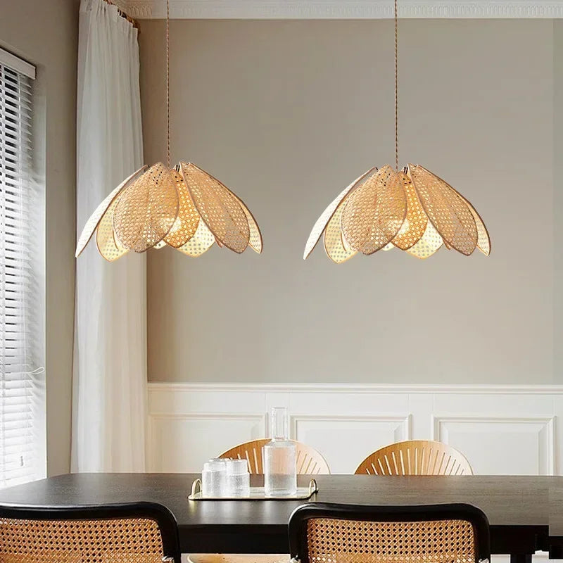 Afralia™ Rattan Petal Chandelier: Modern Nordic Wabi Sabi LED Pendant Light