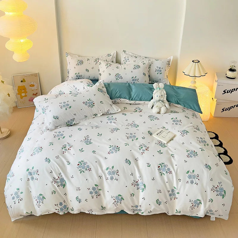 Afralia™ Cartoon Printed Bedding Set: Soft Cozy Duvet Cover, Bedsheet, Pillowcase, Single Double Bedclothes