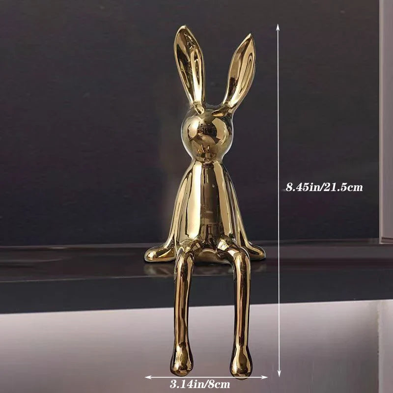 Afralia™ Sitting Rabbit Figurine: Electroplated Decorative Animal Sculpture for Easter Home Decor
