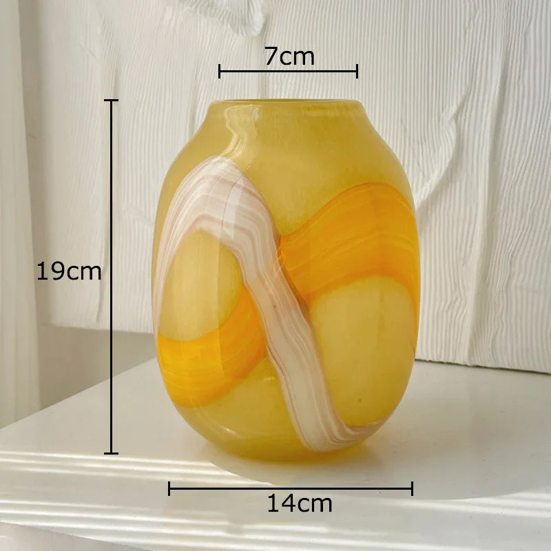 Afralia™ Striped Glass Vase Desk Decoration with Artificial Flowers