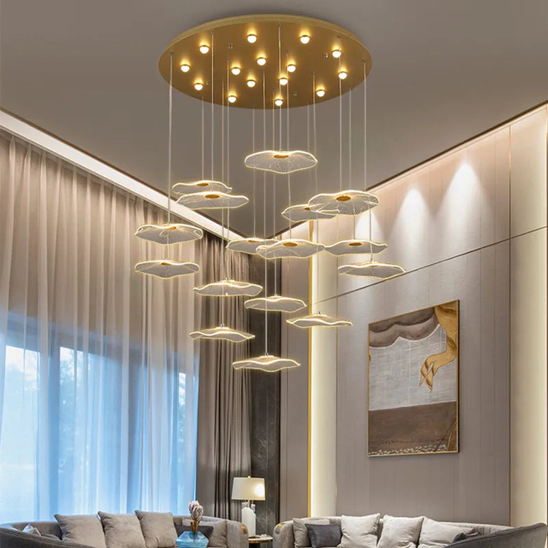 Afralia™ Nordic Lotus Leaf LED Chandelier for Staircase and Living Room
