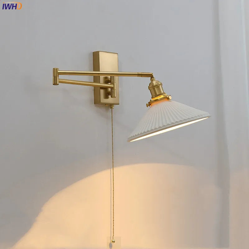 Afralia™ Ceramic Nordic LED Wall Sconce with Pull Chain Switch for Bedroom & Restaurant