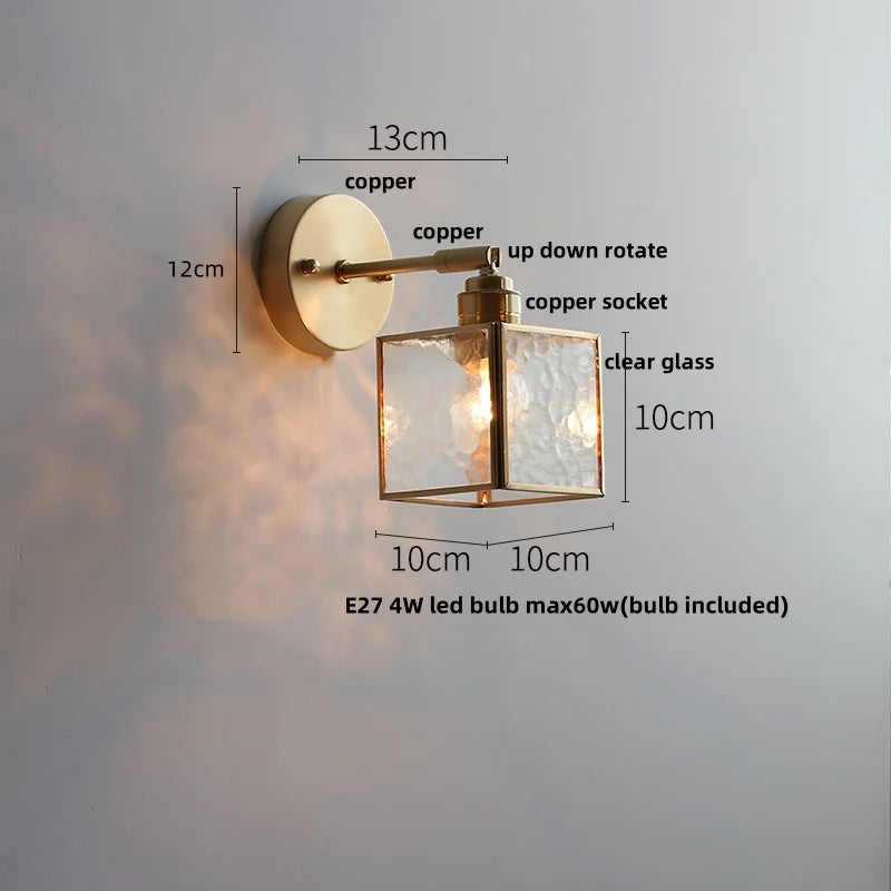 Afralia™ Glass LED Wall Light with Pull Chain Switch, Rotating Japanese Style Bedside Lamp