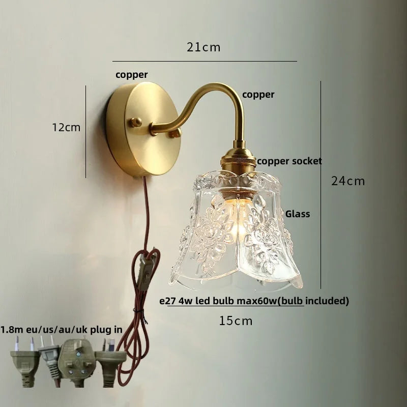 Afralia™ Clear Glass LED Wall Sconce Pull Chain Switch Modern Stair Light