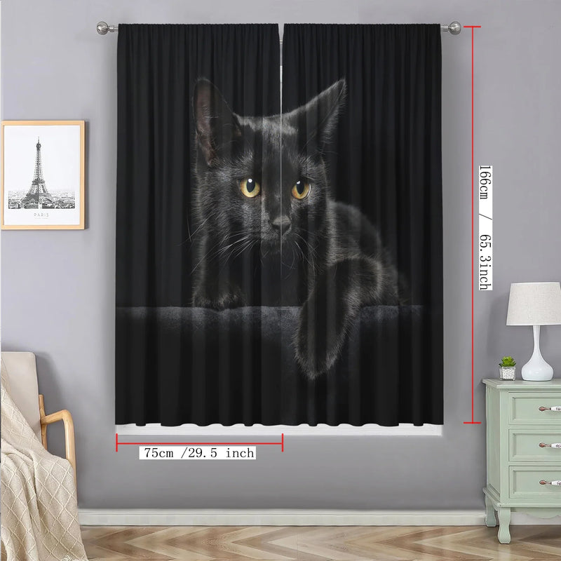 Afralia™ Black Cat Color Owl Modern Printed Curtain Set