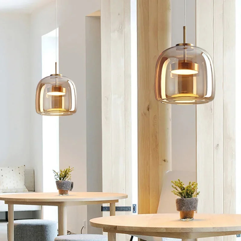 Afralia™ Modern Glass LED Pendant Light | Amber Suspension Chandelier for Elegant Home Decor