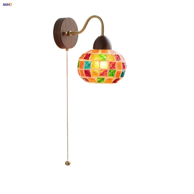 Afralia™ LED Tiffany Style Wall Lights Pull Chain Sconce Colorful Glass Stair Fixture