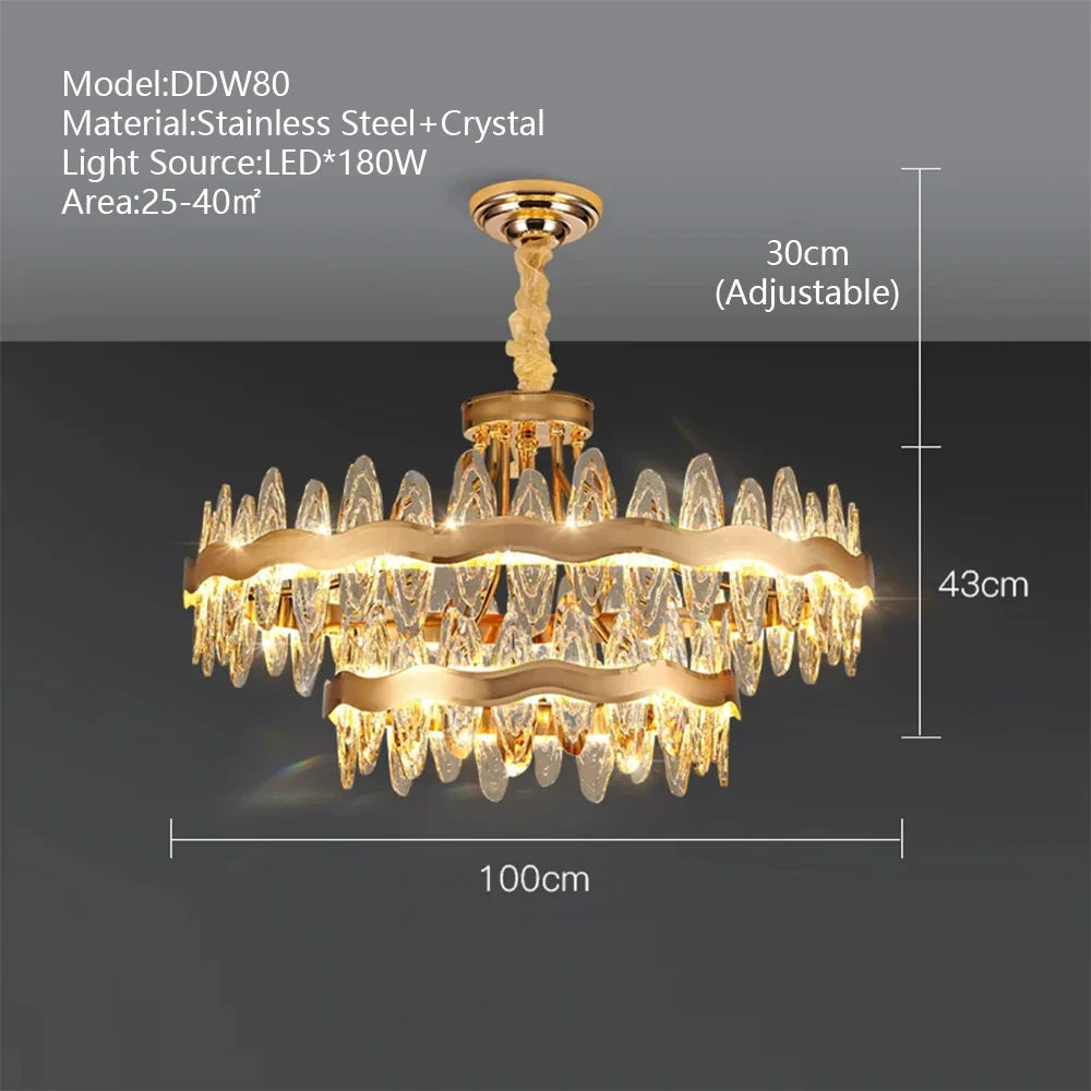 Afralia™ Round LED Crystal Chandelier in Gold/Black for Luxe Living Room Lighting