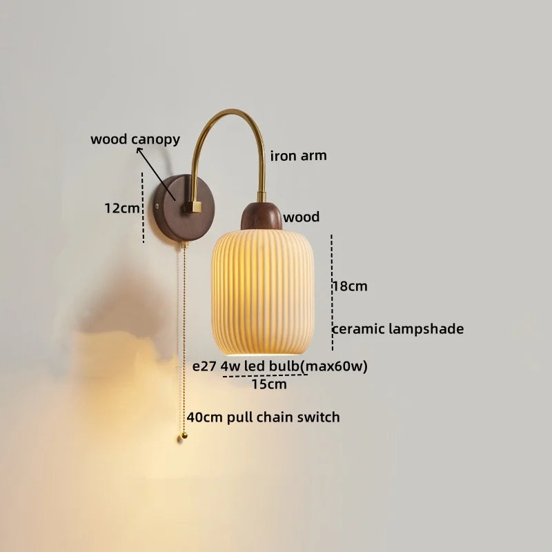 Afralia™ Ceramic Wood LED Wall Lights Modern Bedside Lamp for Home Decor