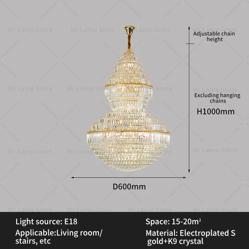 Afralia™ Crystal Chandelier: Modern Duplex Loft & Villa Living Room Lighting