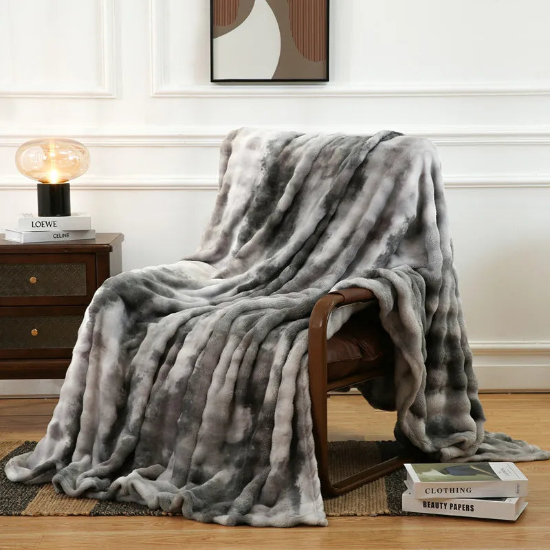 Afralia Fuzzy Faux Fur Blanket - Cozy & Soft Reversible Throw for Sofa and Bed