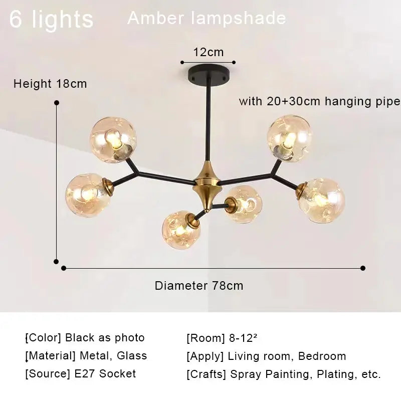 Afralia™ Nordic Glass Ball LED Chandelier Modern Ceiling Lamp Home Decor Fixture