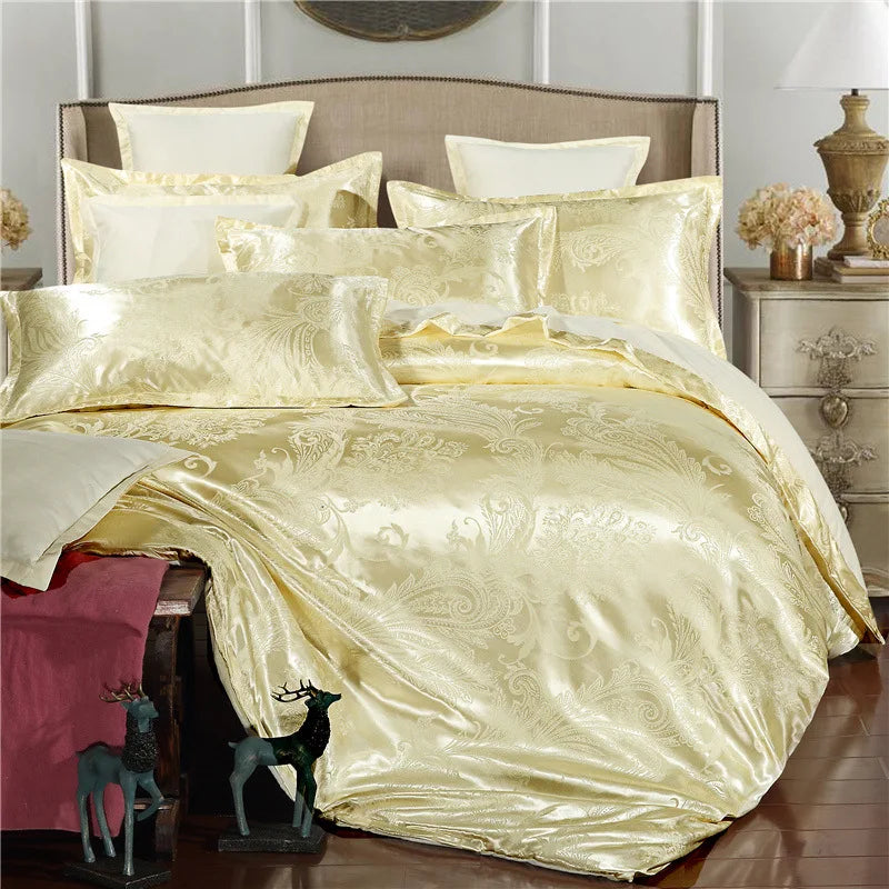 Afralia™ Satin Jacquard Summer Bedding Set - Solid Color Double Bed Duvet Kit