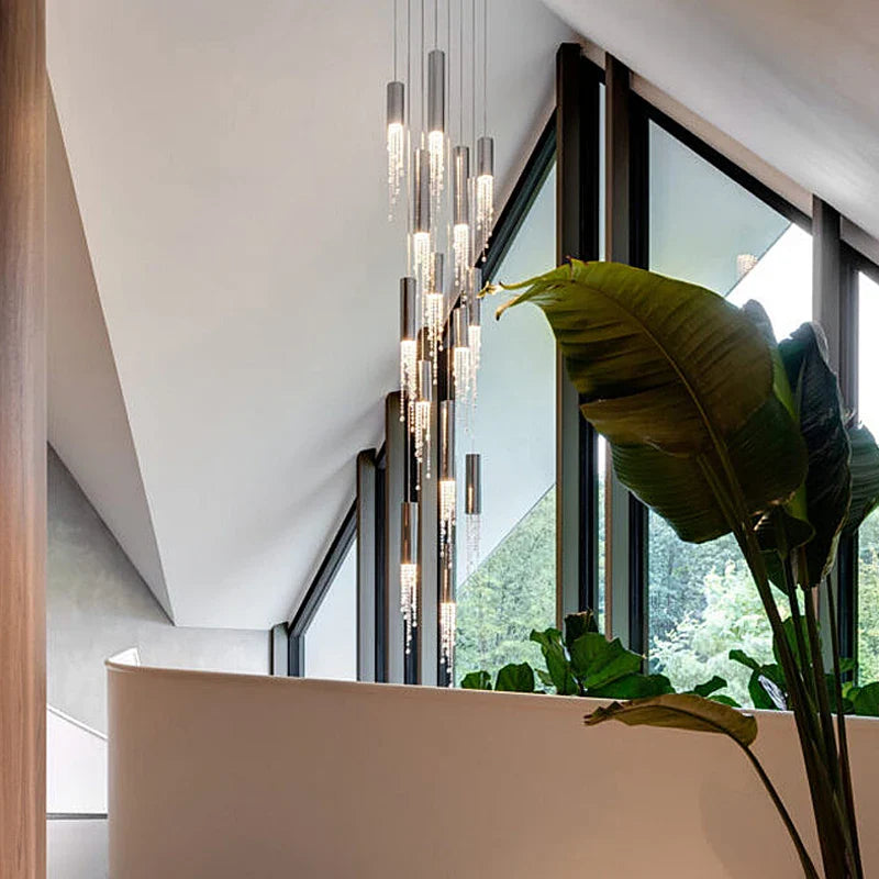 Afralia™ Chrome Tassel Crystal Chandelier for modern living and dining spaces.