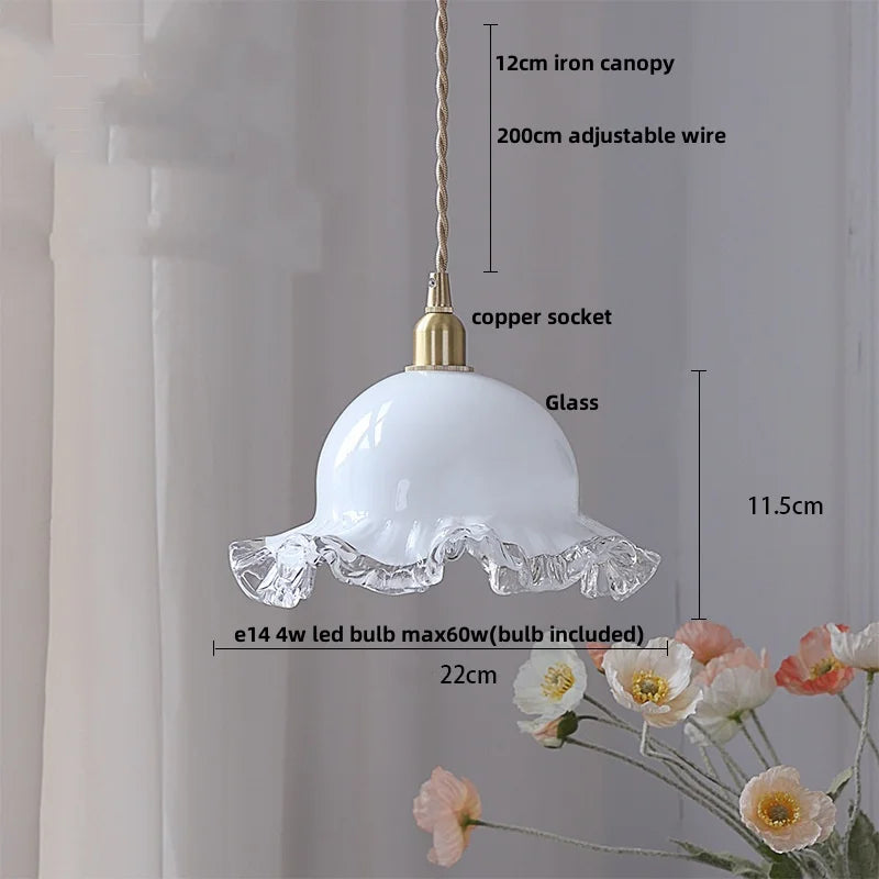 Afralia™ Amber Glass LED Pendant Lamp Walnut Wood Copper Hanging Light