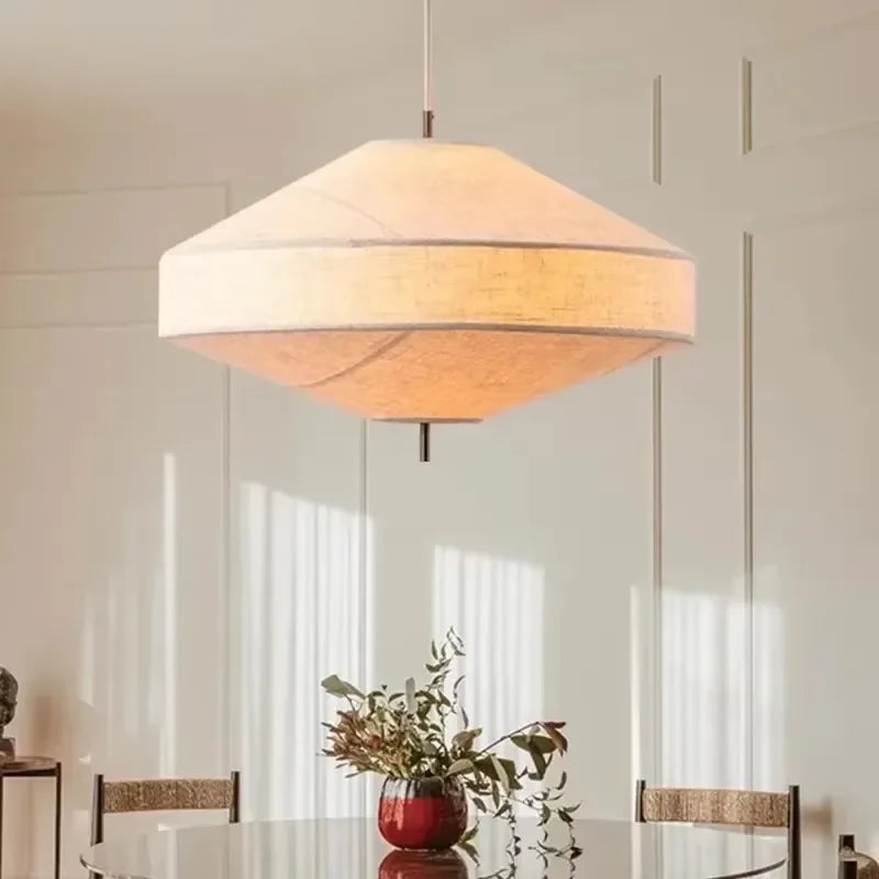 Afralia™ Wabi Sabi Fabric Chandelier Drum Pendant Light for Bedroom Living Room